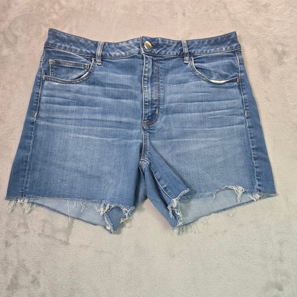 American Eagle Hi-Rise Shortie Super Stretch Denim Jean Shorts Medium Wash 18